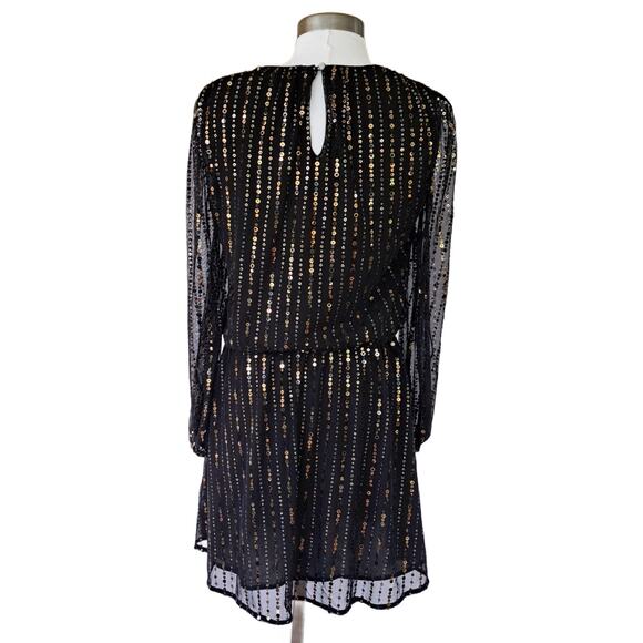 WHITE HOUSE BLACK MARKET Black Sequin Blouson Dress Small Long Sleeve Cocktail - Picture 6 of 12